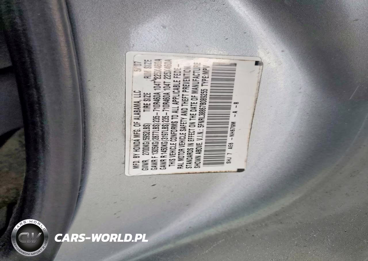 2007 Honda Odyssey Touring VIN:5FNRL38867B089255 - 13