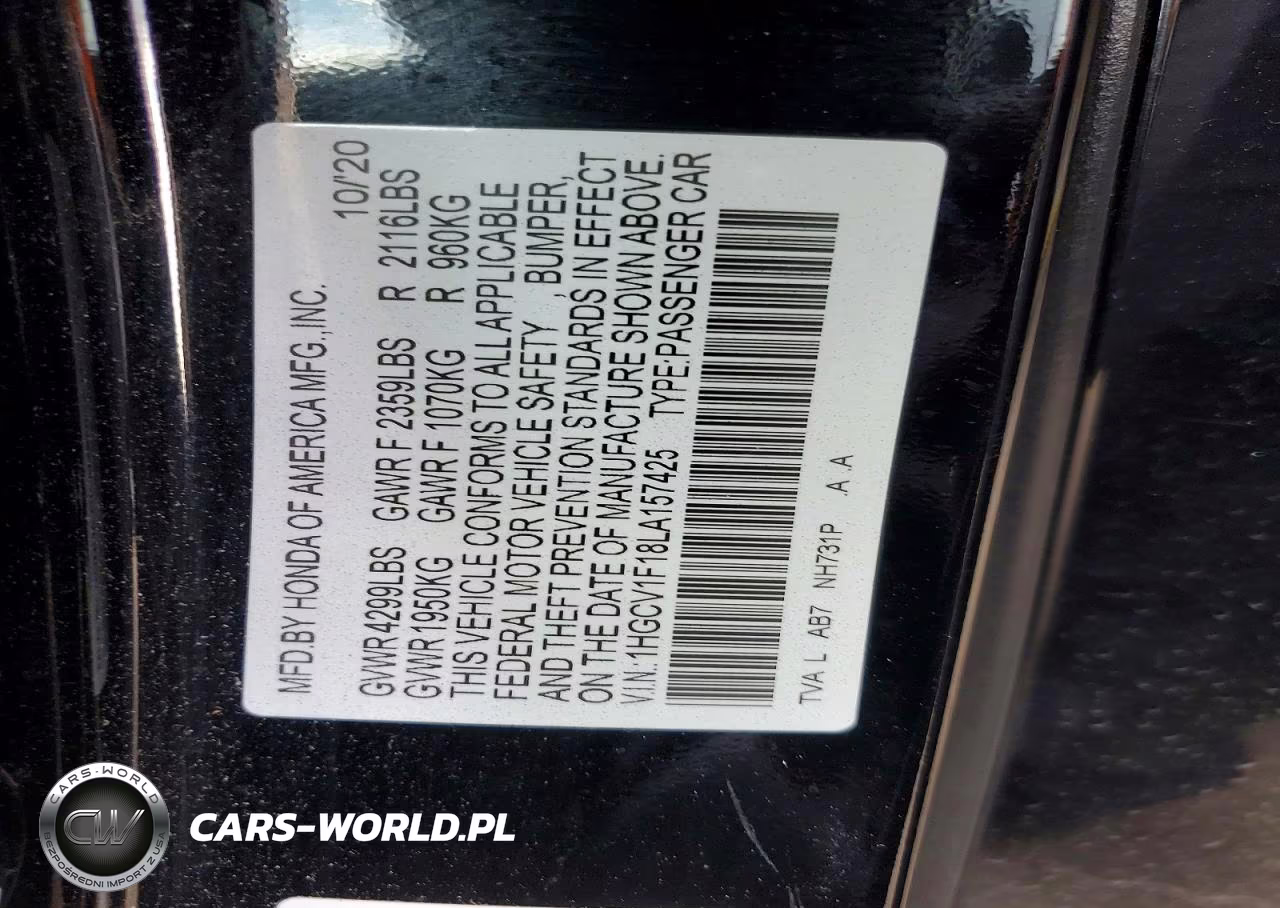 2020 Honda Accord Lx VIN:1HGCV1F18LA157425 - 12