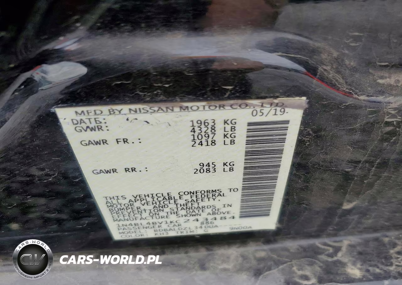 2019 Nissan Altima S VIN:1N4BL4BV1KC243484 - 12