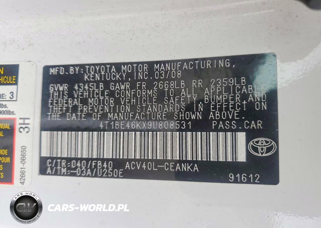 2009 Toyota Camry Base VIN:4T1BE46KX9U808531 - 12