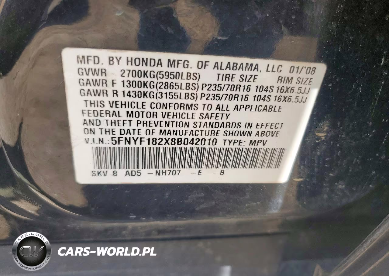 2008 Honda Pilot Vp VIN:5FNYF182X8B042010 - 13
