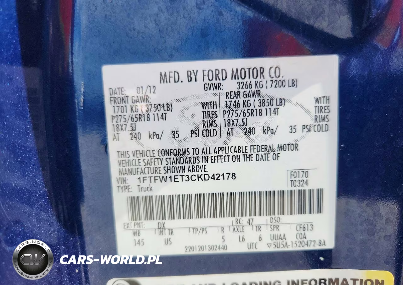 2012 Ford F150 Supercrew VIN:1FTFW1ET3CKD42178 - 12