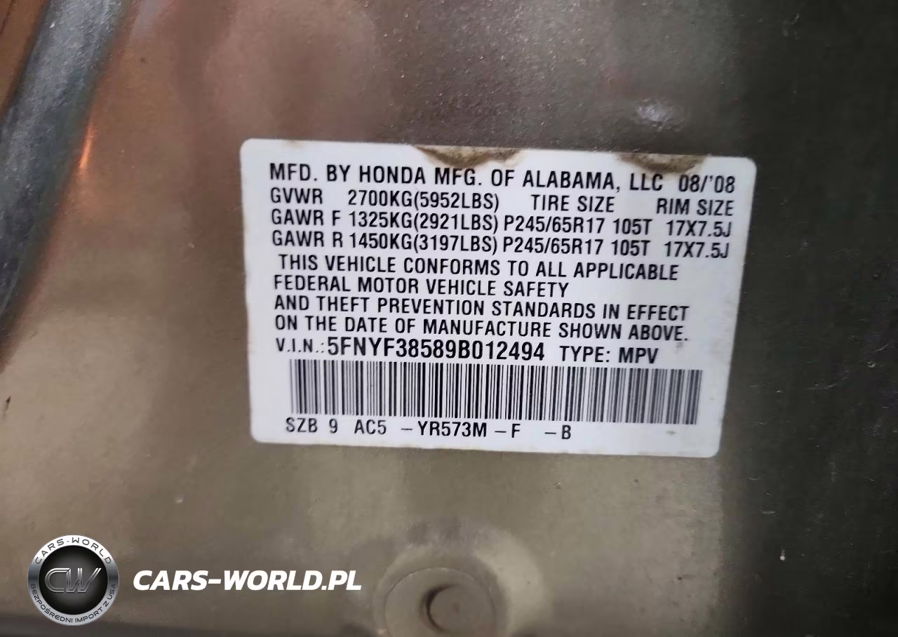2009 Honda Pilot Exl VIN:5FNYF38589B012494 - 13