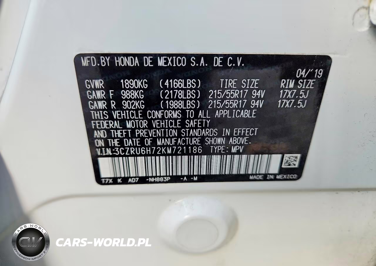 2019 Honda Hr-V Exl VIN:3CZRU6H72KM721186 - 14