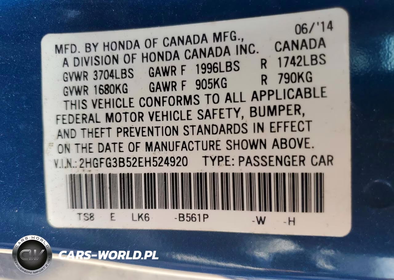 2014 Honda Civic Lx VIN:2HGFG3B52EH524920 - 12