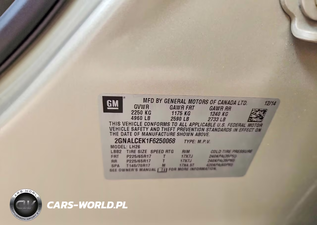 2015 Chevrolet Equinox Lt VIN:2GNALCEK1F6250068 - 13