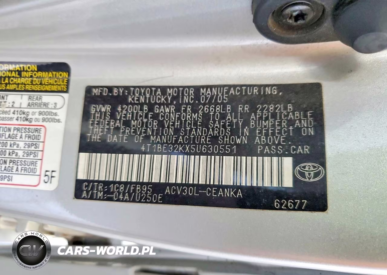 2005 Toyota Camry Le VIN:4T1BE32KX5U630551 - 12