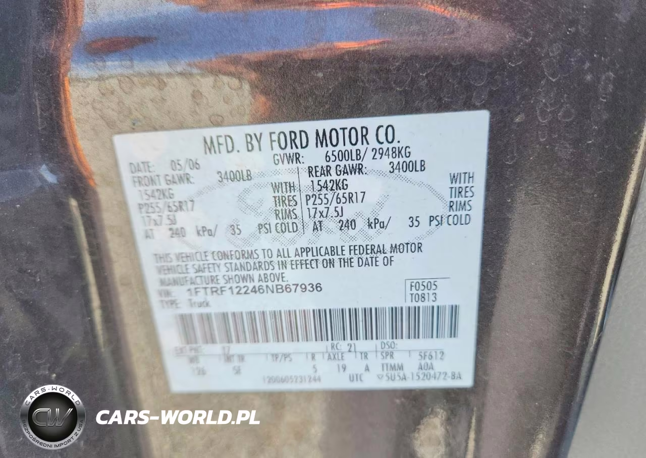 2006 Ford F150 VIN:1FTRF12246NB67936 - 12