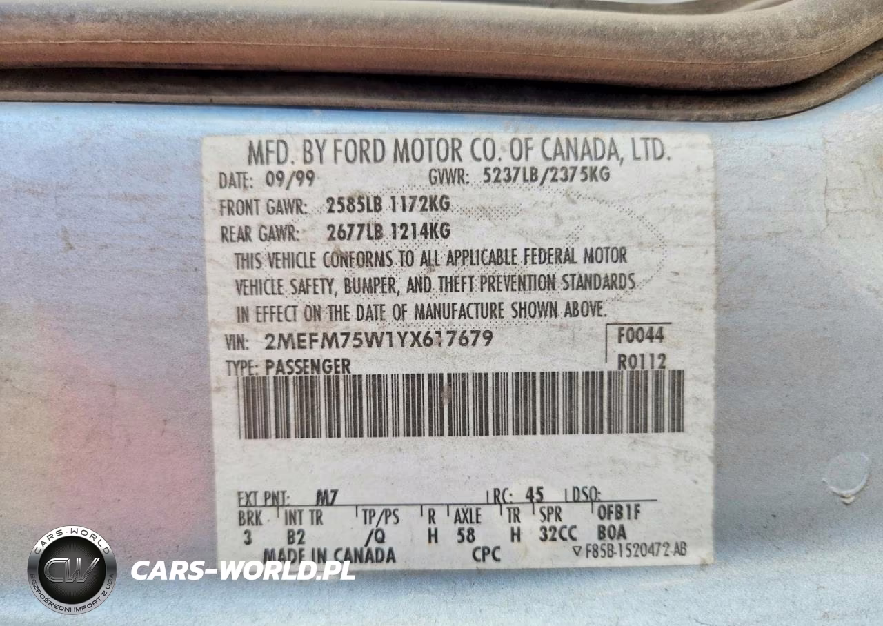 2000 Mercury Grand Marquis Ls VIN:2MEFM75W1YX617679 - 12