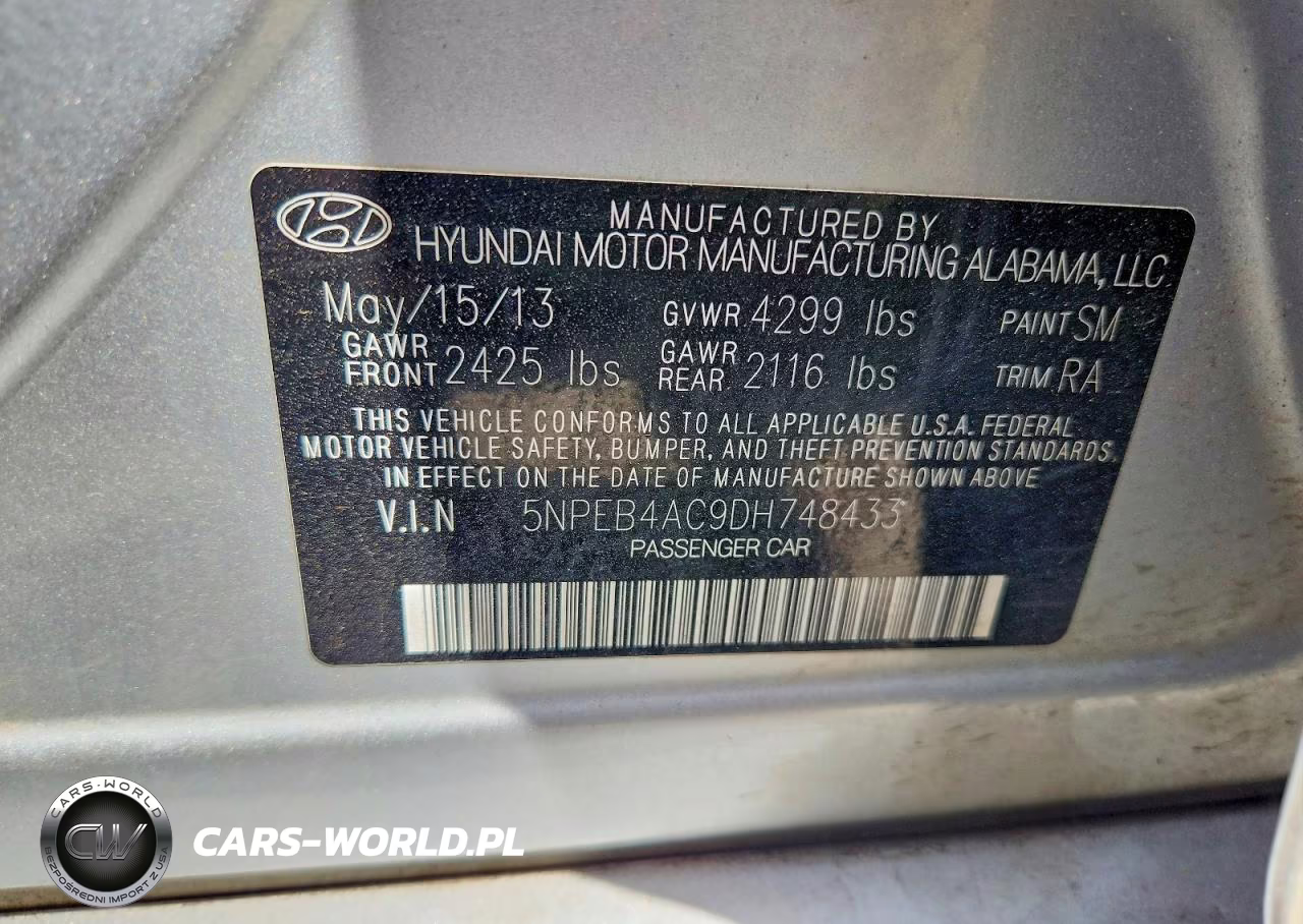 2013 Hyundai Sonata Gls VIN:5NPEB4AC9DH748433 - 12
