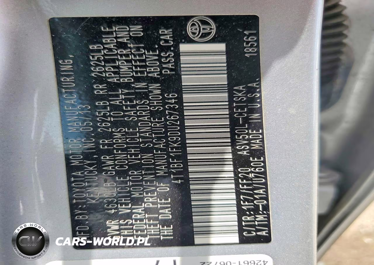 2013 Toyota Camry Se VIN:4T1BF1FK9DU267346 - 13