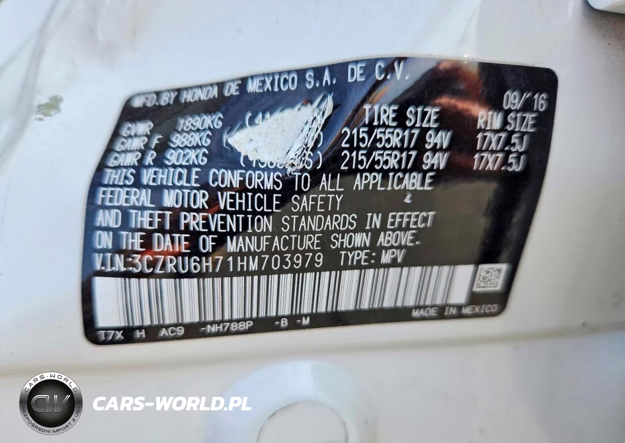 2017 Honda Hr-V Exl VIN:3CZRU6H71HM703979 - 12