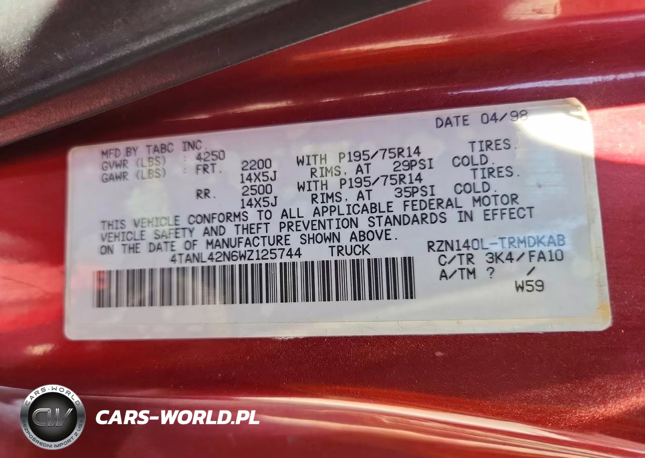 1998 Toyota Tacoma Base VIN:4TANL42N6WZ125744 - 12