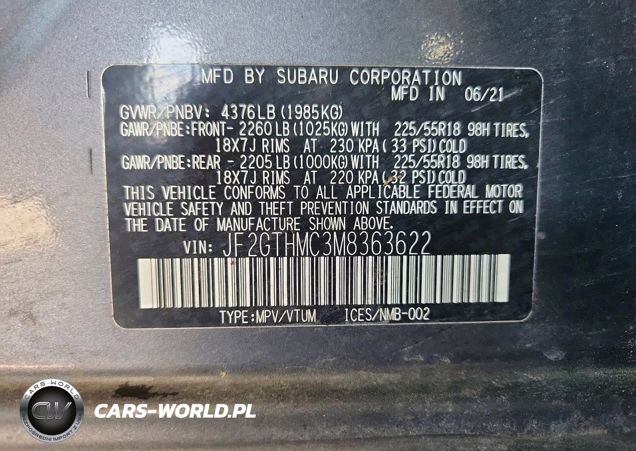 2021 Subaru Crosstrek Limited VIN:JF2GTHMC3M8363622 - 12