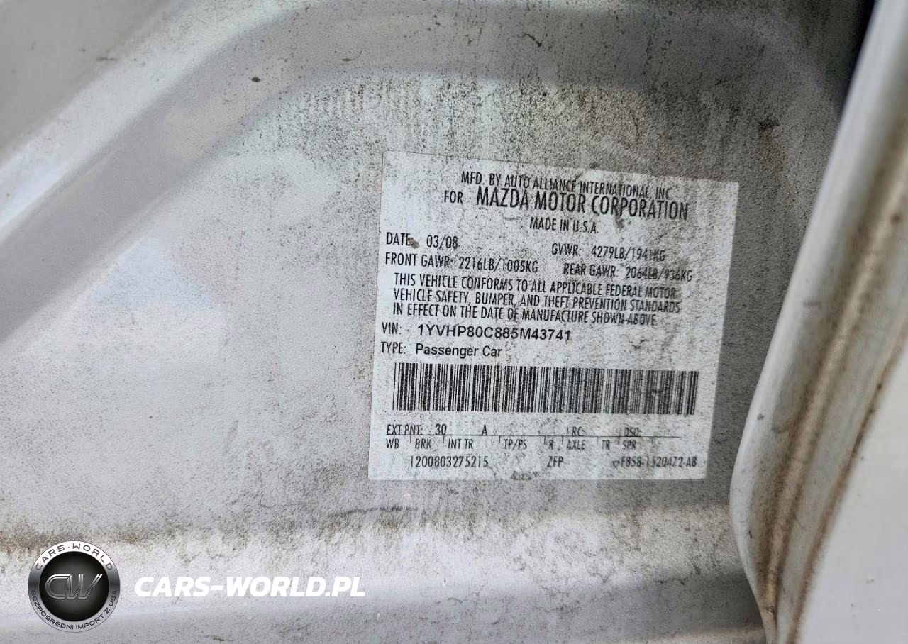 2008 Mazda 6 I VIN:1YVHP80C885M43741 - 12