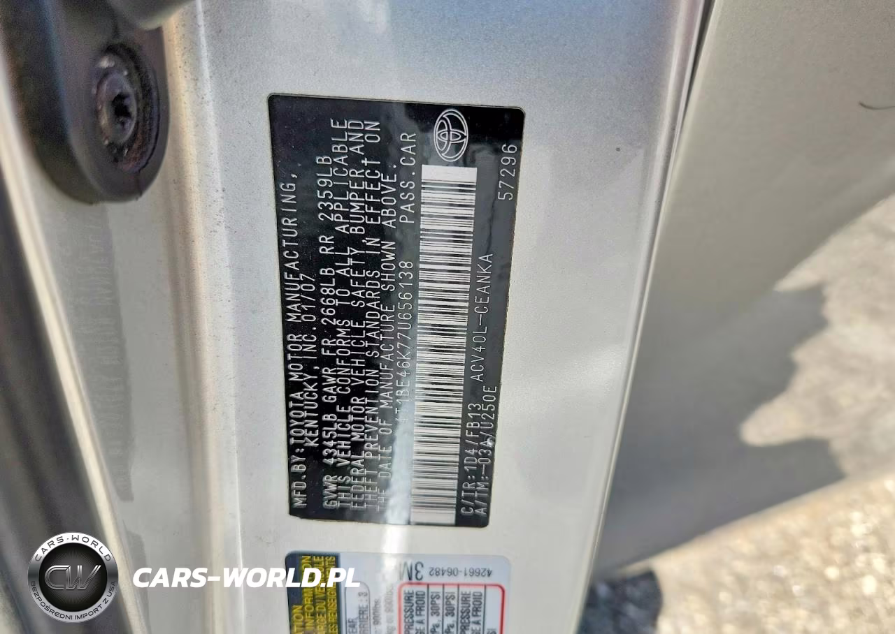 2007 Toyota Camry Ce VIN:4T1BE46K77U656138 - 12