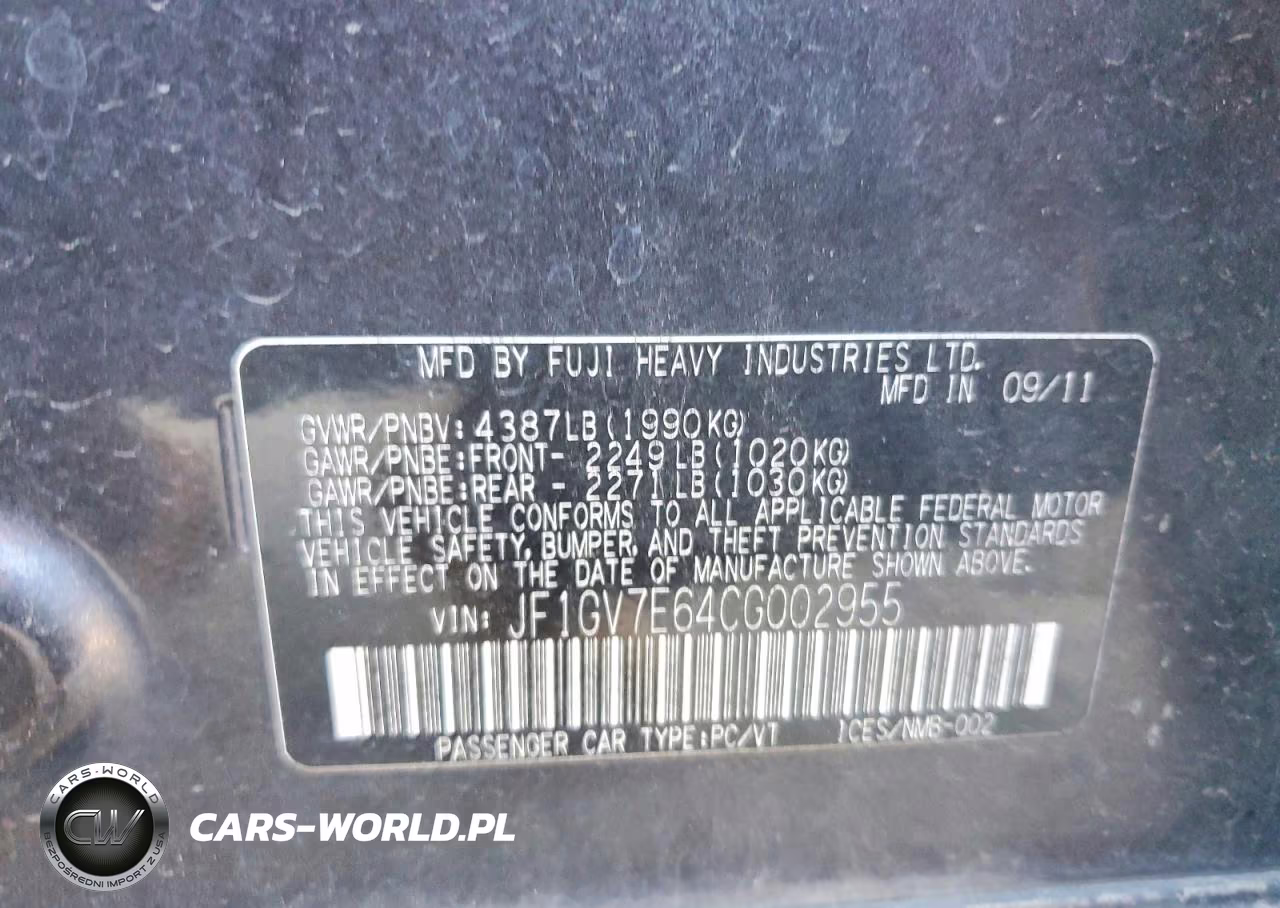 2012 Subaru Impreza Wrx VIN:JF1GV7E64CG002955 - 12