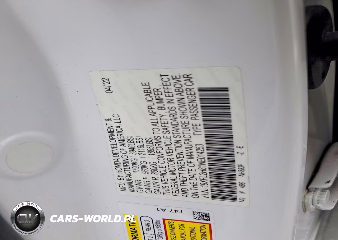 2022 Honda Civic Sport VIN:19XFL2H81NE014253 - 12