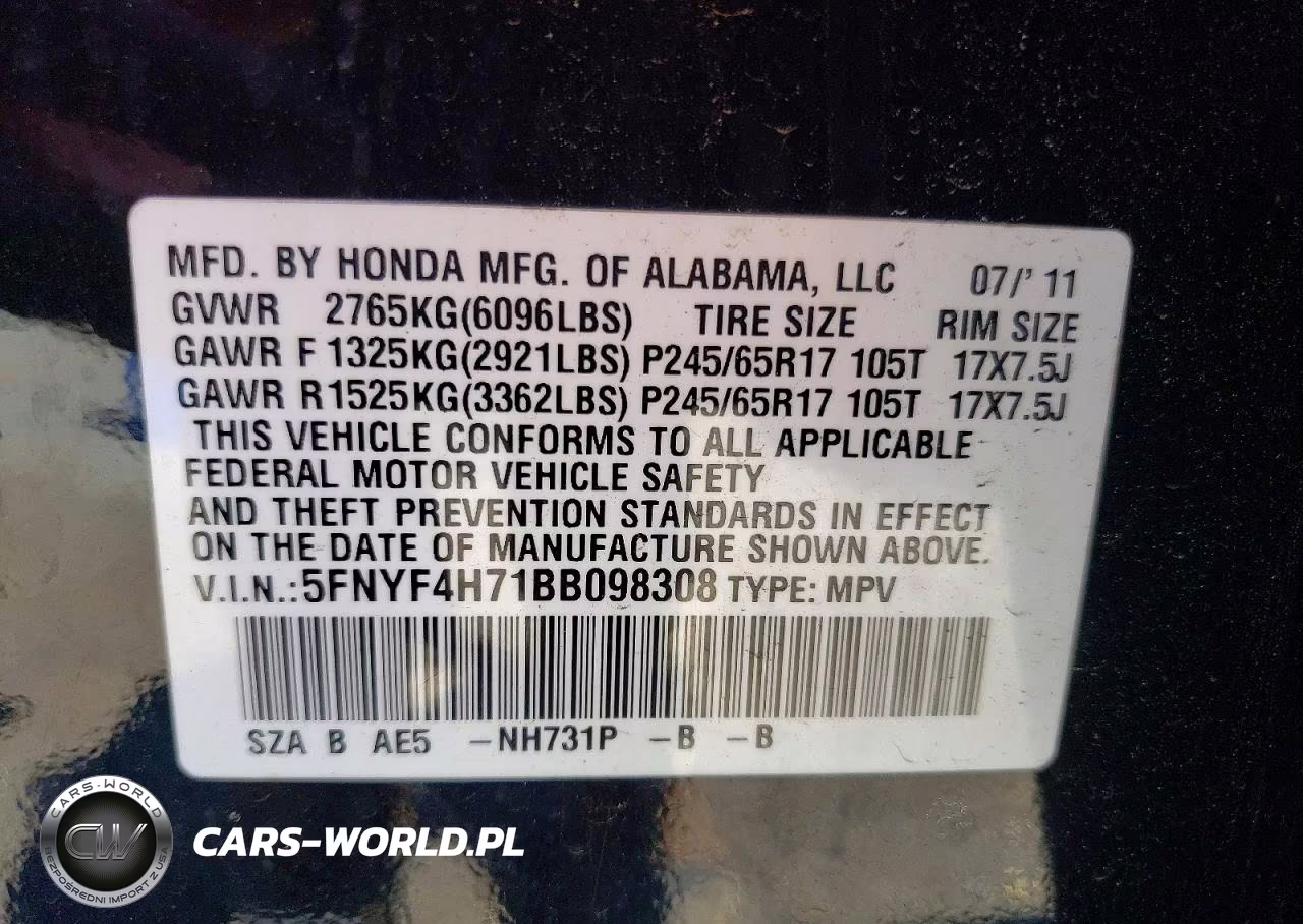 2011 Honda Pilot Exln VIN:5FNYF4H71BB098308 - 13