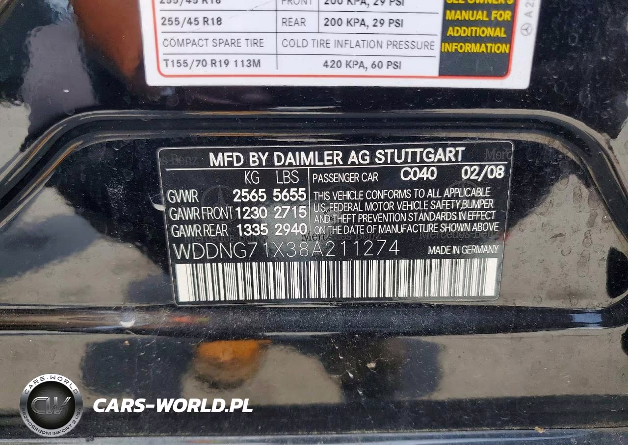 2008 Mercedes-Benz S 550 VIN:WDDNG71X38A211274 - 12