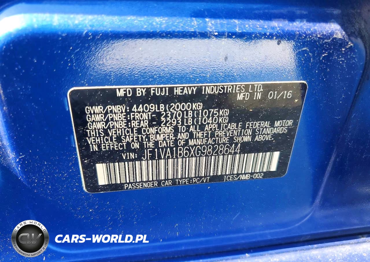 2016 Subaru Wrx VIN:JF1VA1B6XG9828644 - 12