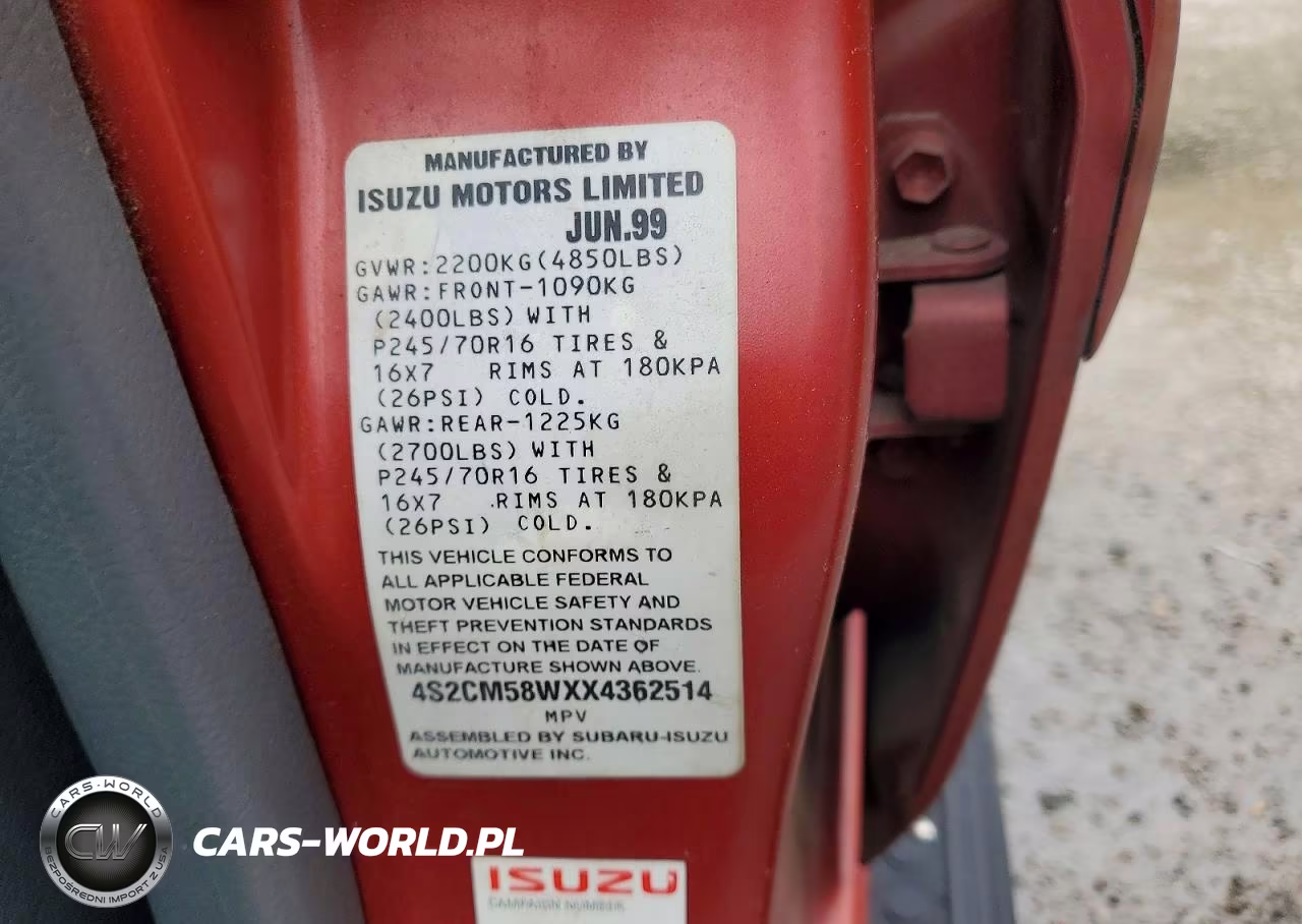 1999 Isuzu Rodeo VIN:4S2CM58WXX4362514 - 13