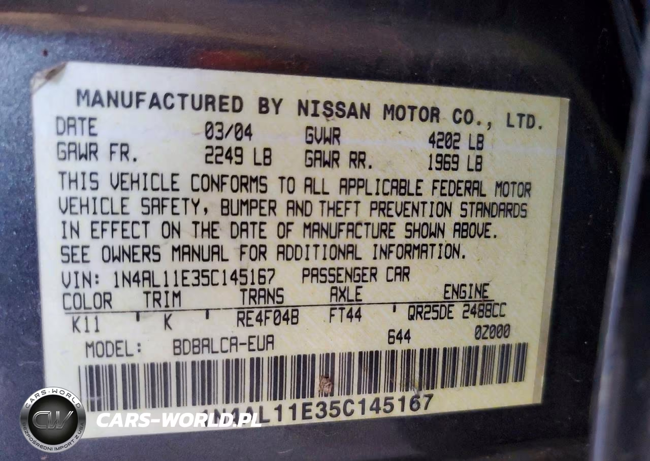 2005 Nissan Altima 2.5 VIN:1N4AL11E35C145167 - 12