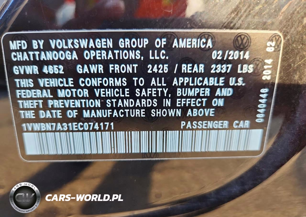 2014 Volkswagen Passat Se VIN:1VWBN7A31EC074171 - 12