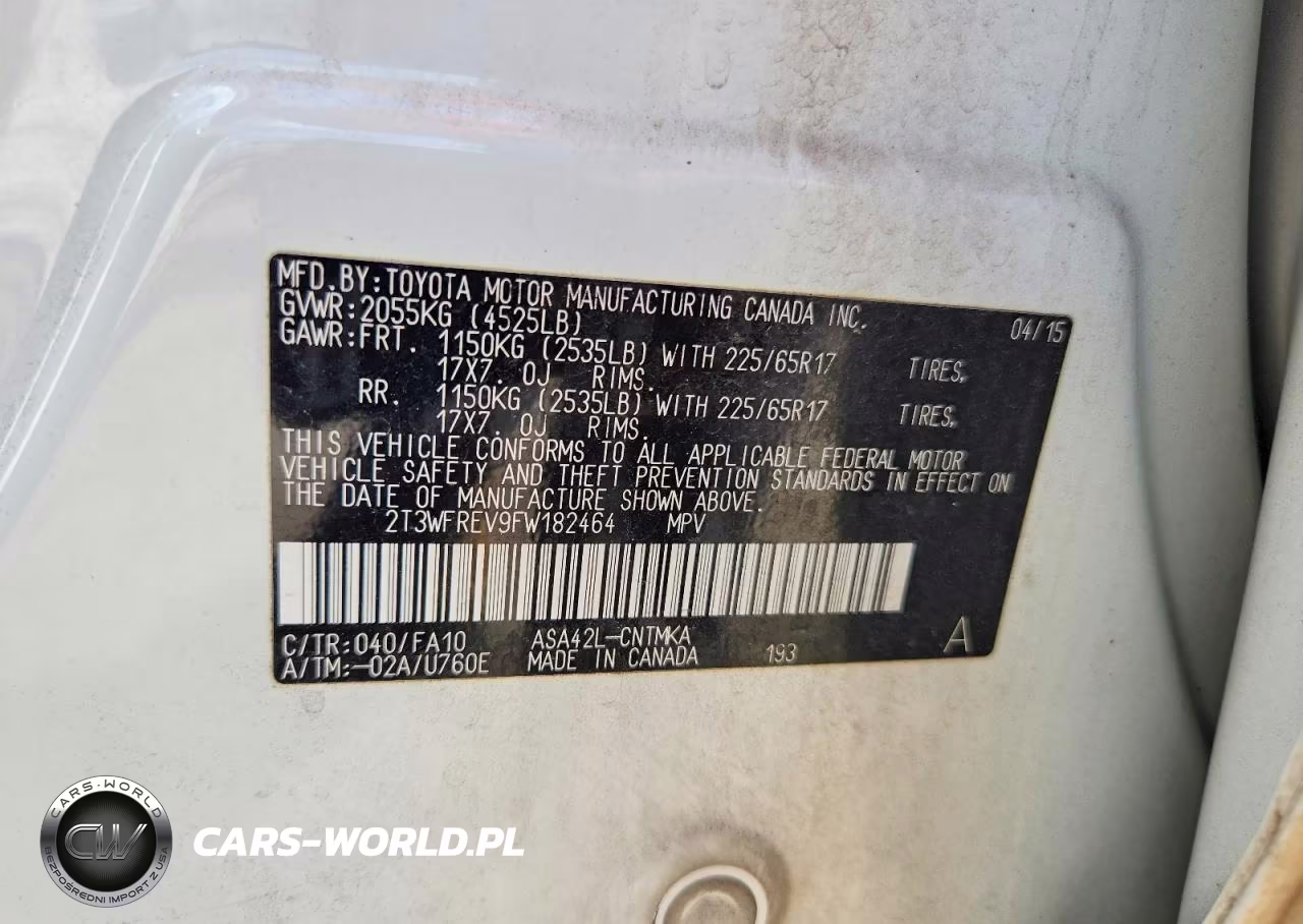 2015 Toyota Rav4 Xle VIN:2T3WFREV9FW182464 - 12
