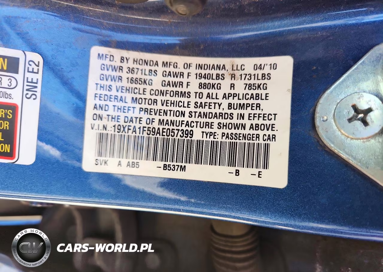 2010 Honda Civic Lx VIN:19XFA1F59AE057399 - 12