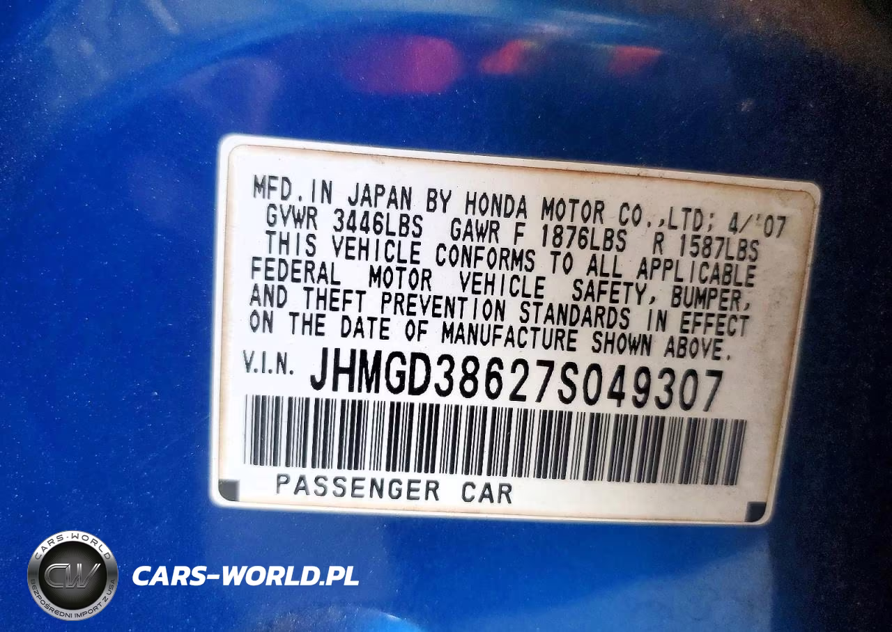 2007 Honda Fit S VIN:JHMGD38627S049307 - 12