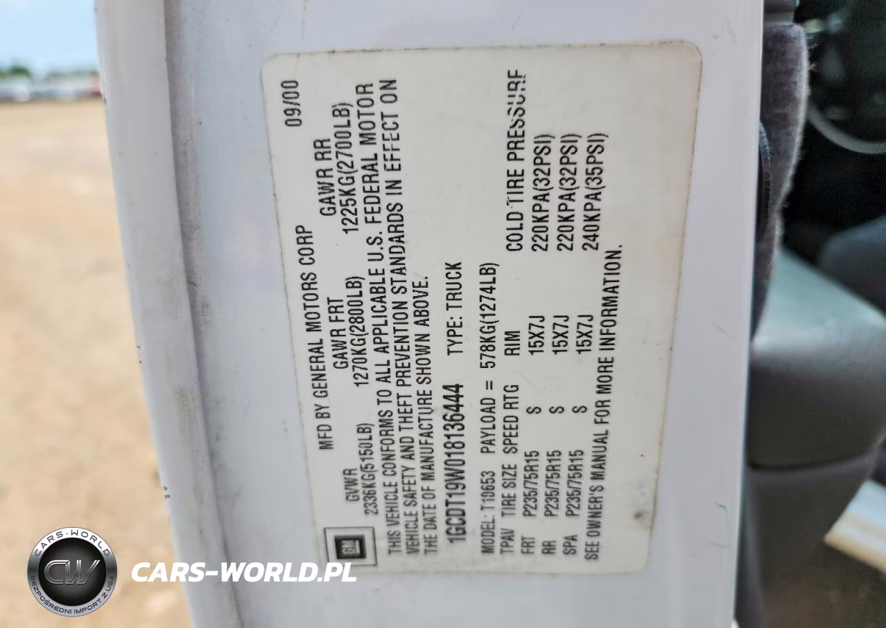 2001 Chevrolet S Truck S10 VIN:1GCDT19W018136444 - 12