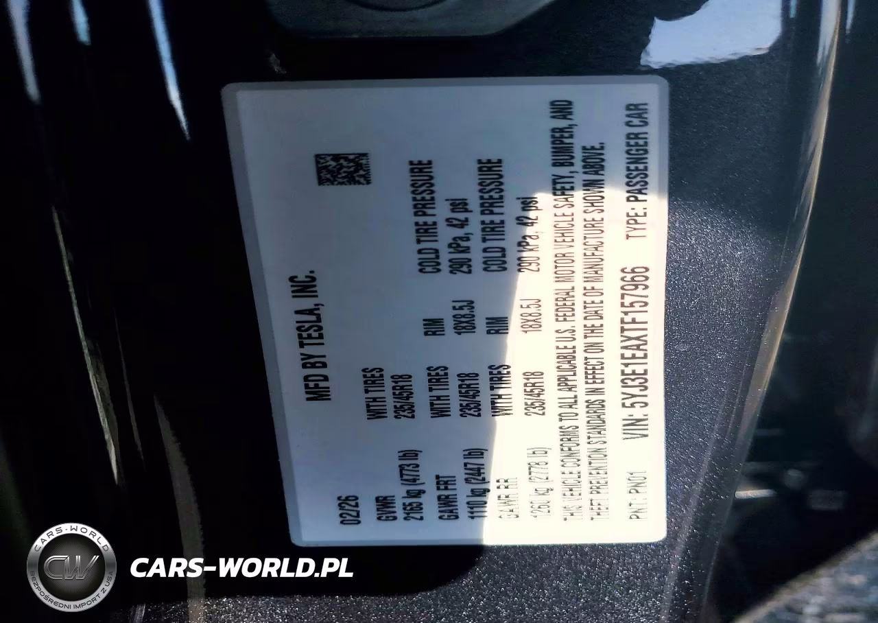 2026 Tesla Model 3 VIN:5YJ3E1EAXTF157966 - 12