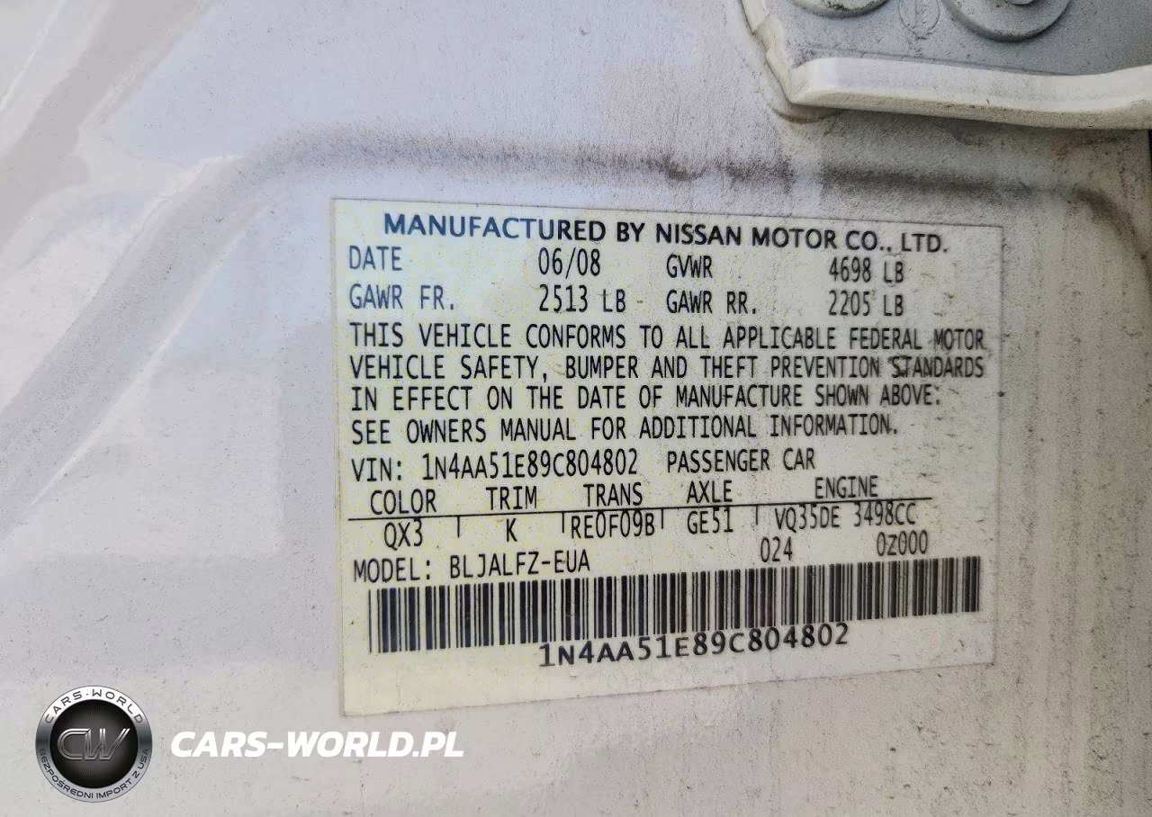 2009 Nissan Maxima VIN:1N4AA51E89C804802 - 12