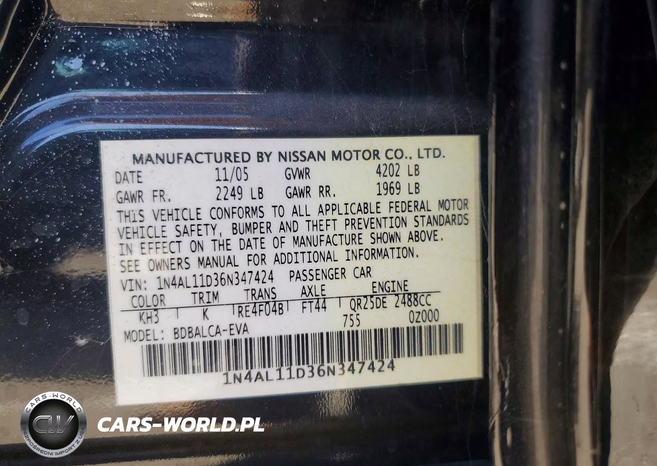 2006 Nissan Altima 2.5 VIN:1N4AL11D36N347424 - 12