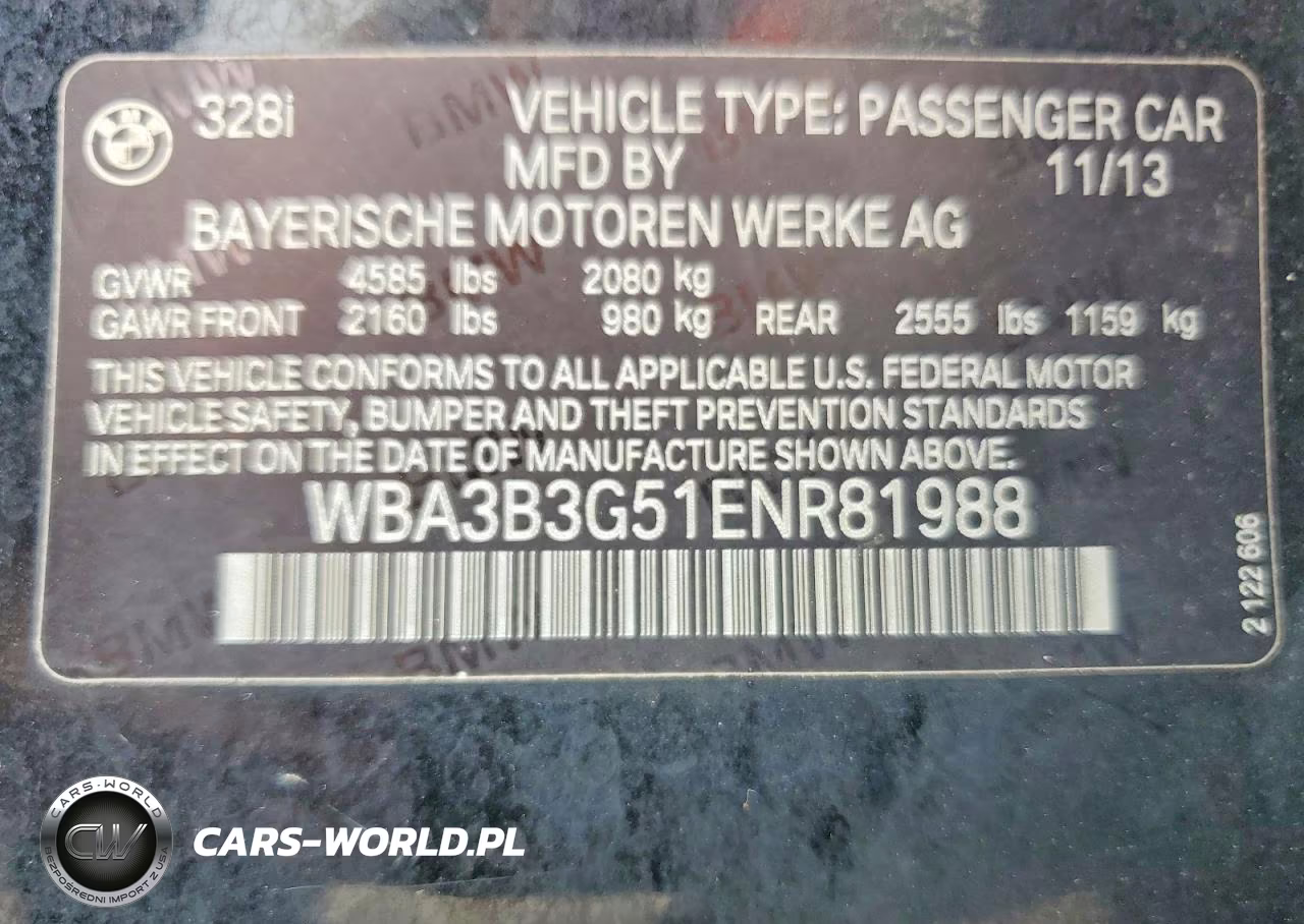 2014 BMW 328 Xi VIN:WBA3B3G51ENR81988 - 12