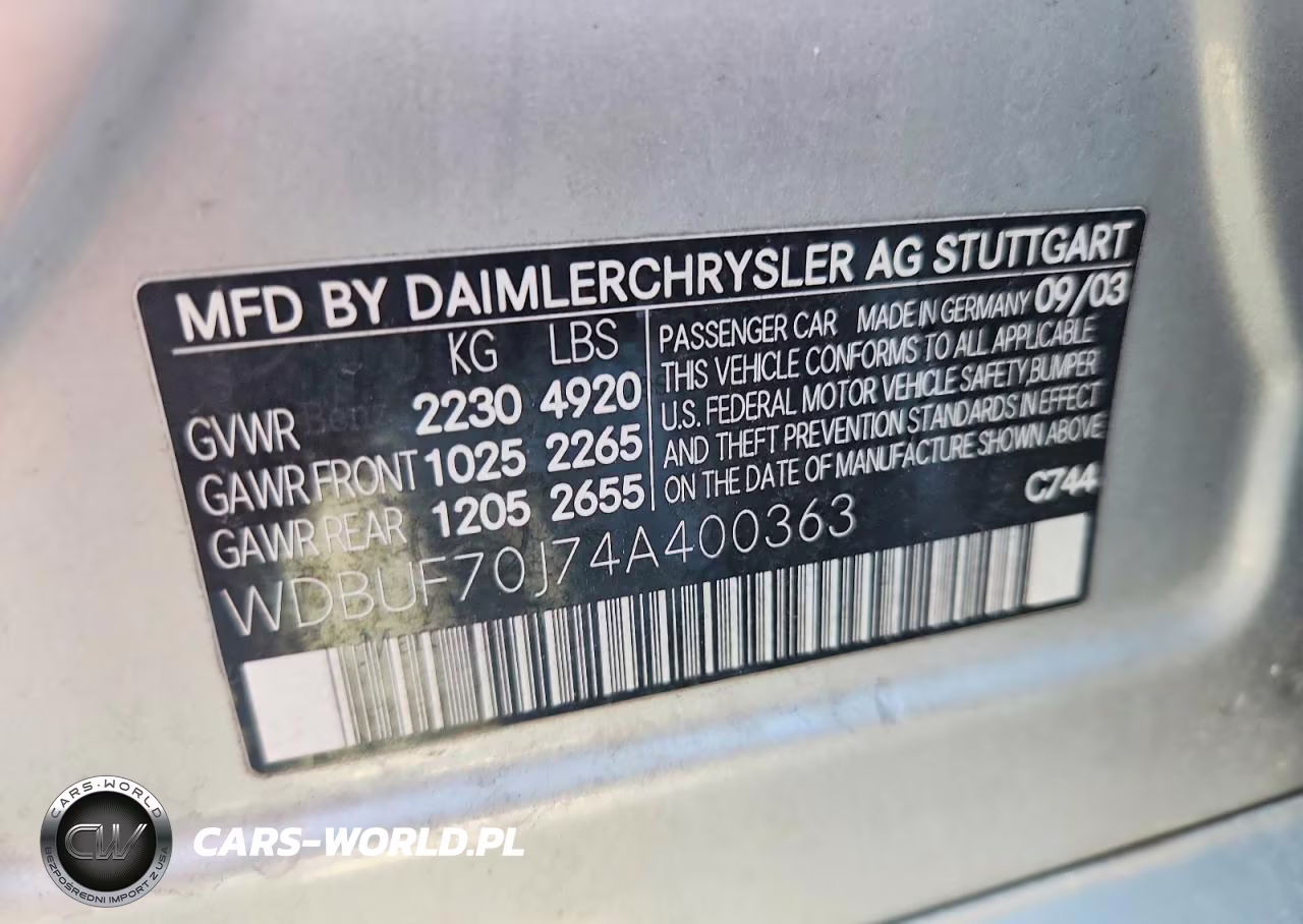 2004 Mercedes-Benz E 500 VIN:WDBUF70J74A400363 - 12
