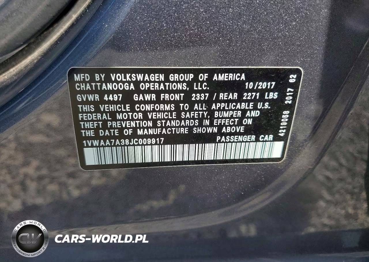 2018 Volkswagen Passat S VIN:1VWAA7A38JC009917 - 12