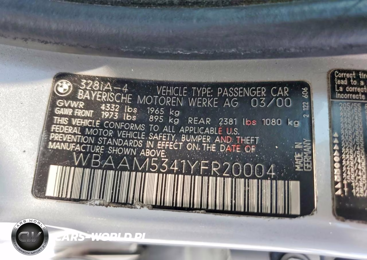 2000 BMW 328 I VIN:WBAAM5341YFR20004 - 13