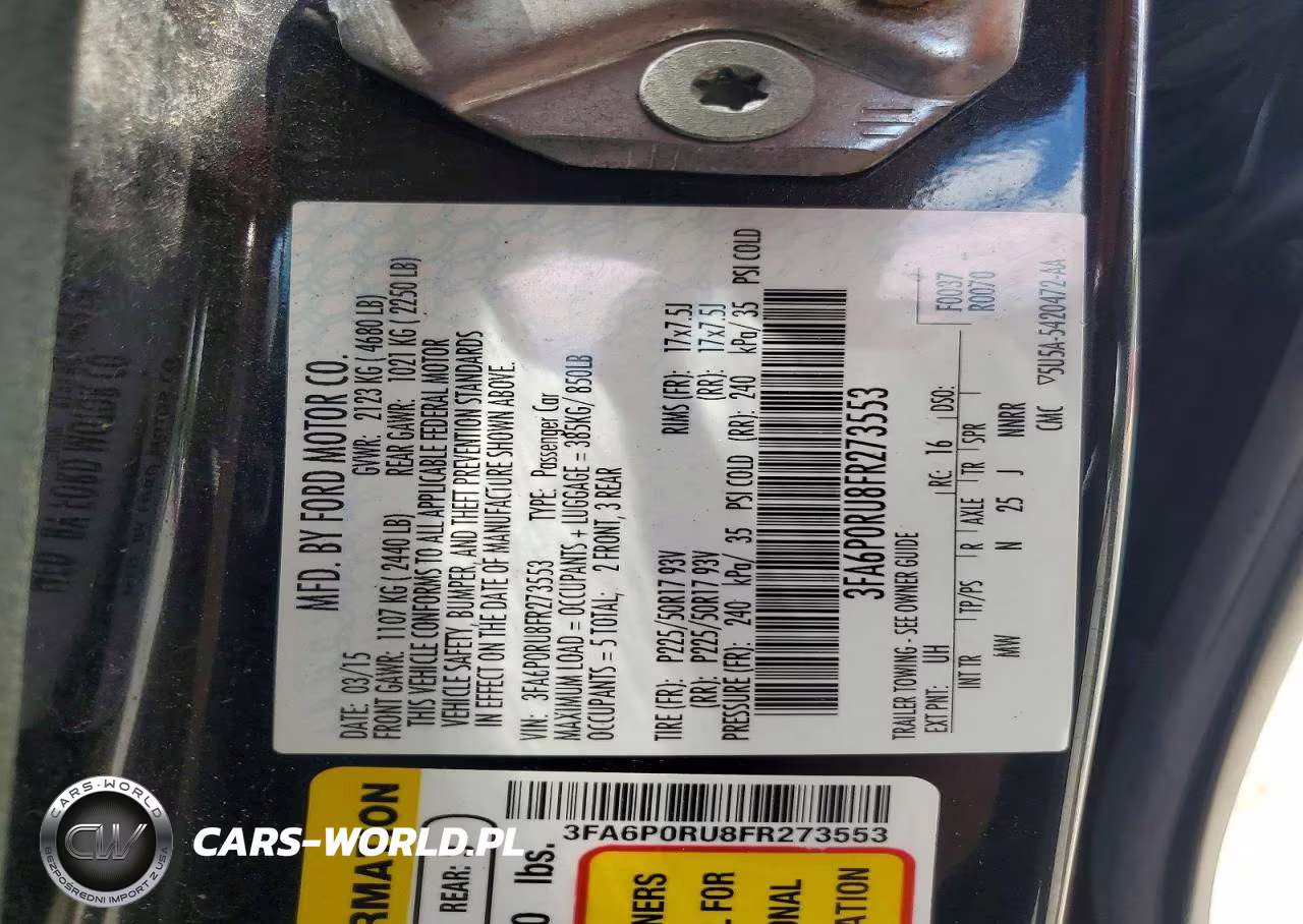 2015 Ford Fusion Titanium Hev VIN:3FA6P0RU8FR273553 - 12