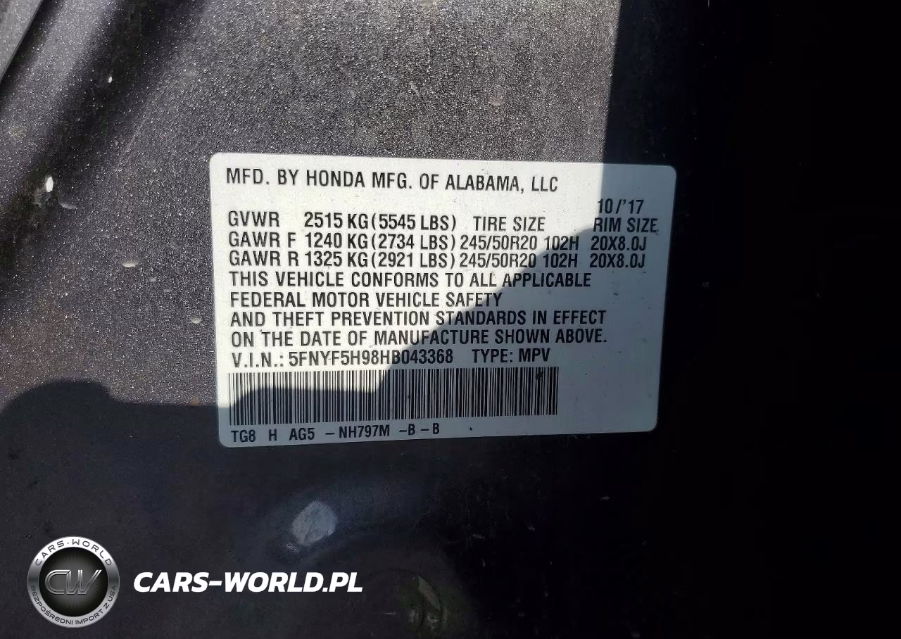 2017 Honda Pilot Touring VIN:5FNYF5H98HB043368 - 13