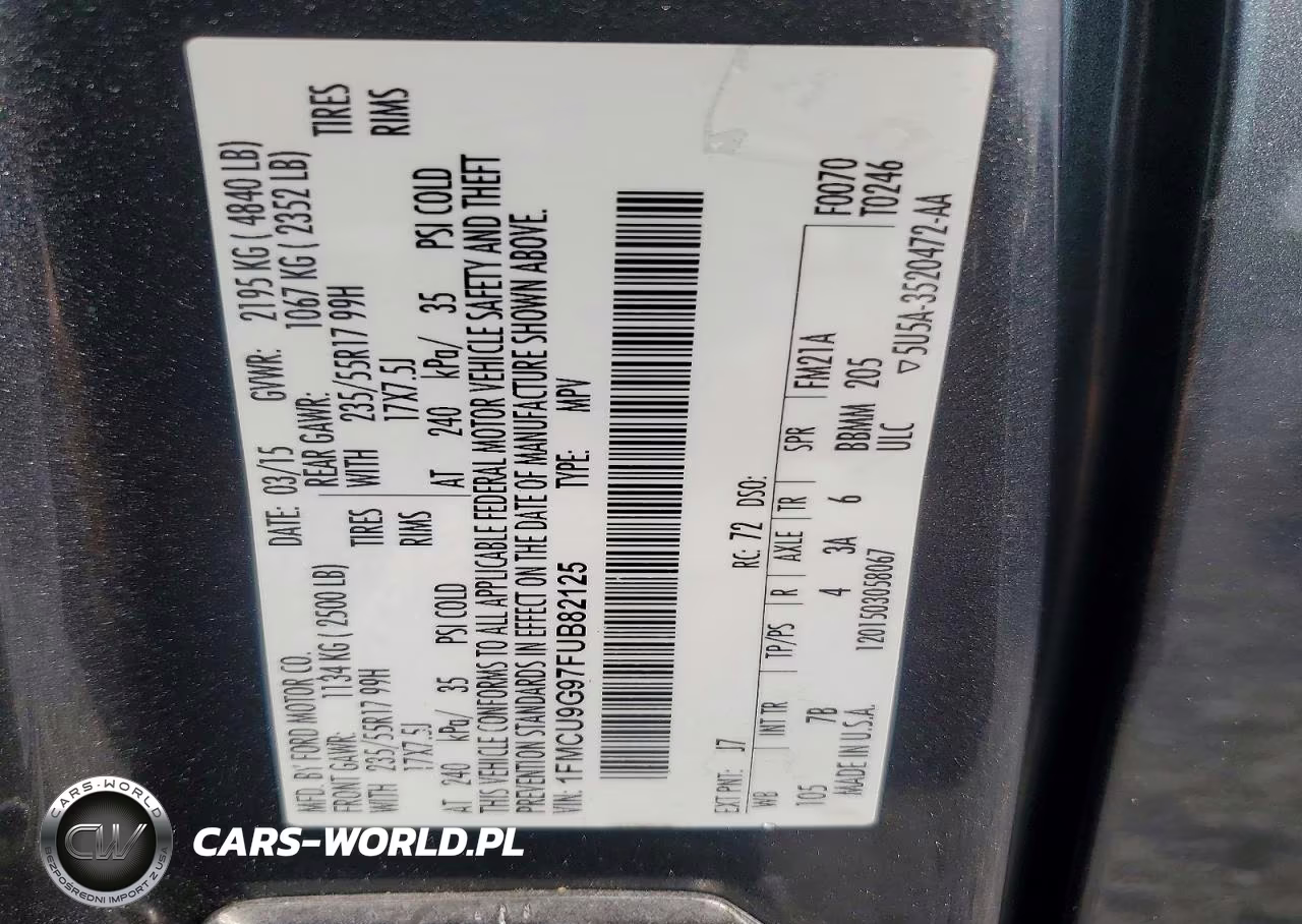 2015 Ford Escape Se VIN:1FMCU9G97FUB82125 - 13