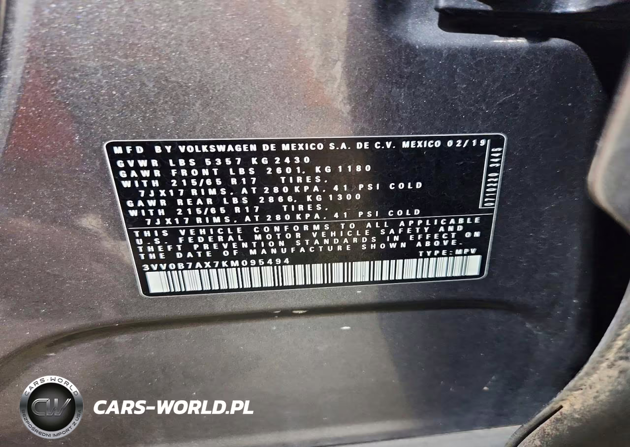 2019 Volkswagen Tiguan S VIN:3VV0B7AX7KM095494 - 13