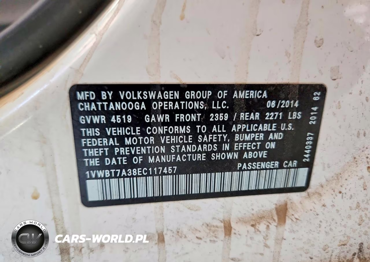 2014 Volkswagen Passat Se VIN:1VWBT7A38EC117457 - 12