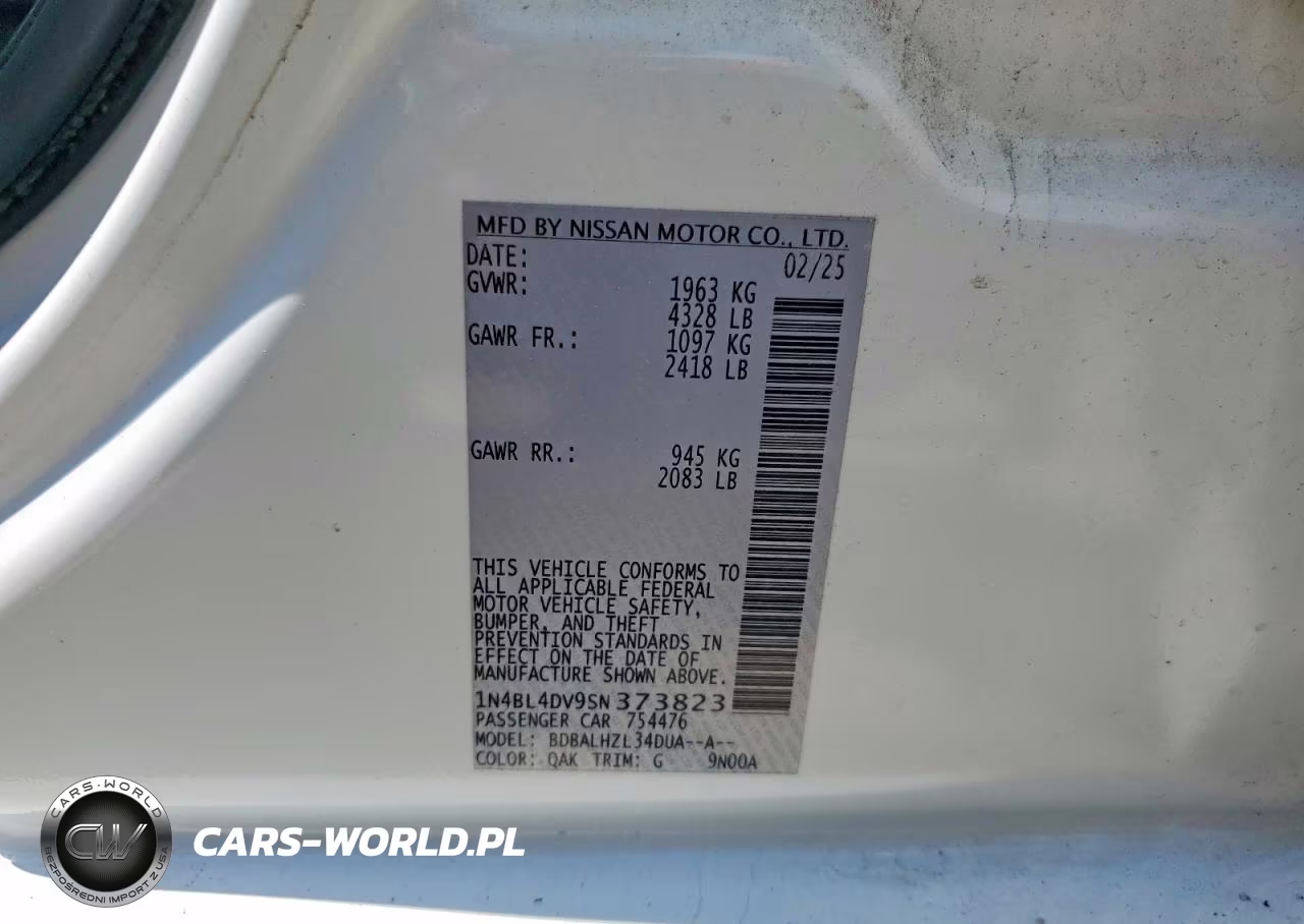 2025 Nissan Altima Sv VIN:1N4BL4DV9SN373823 - 12