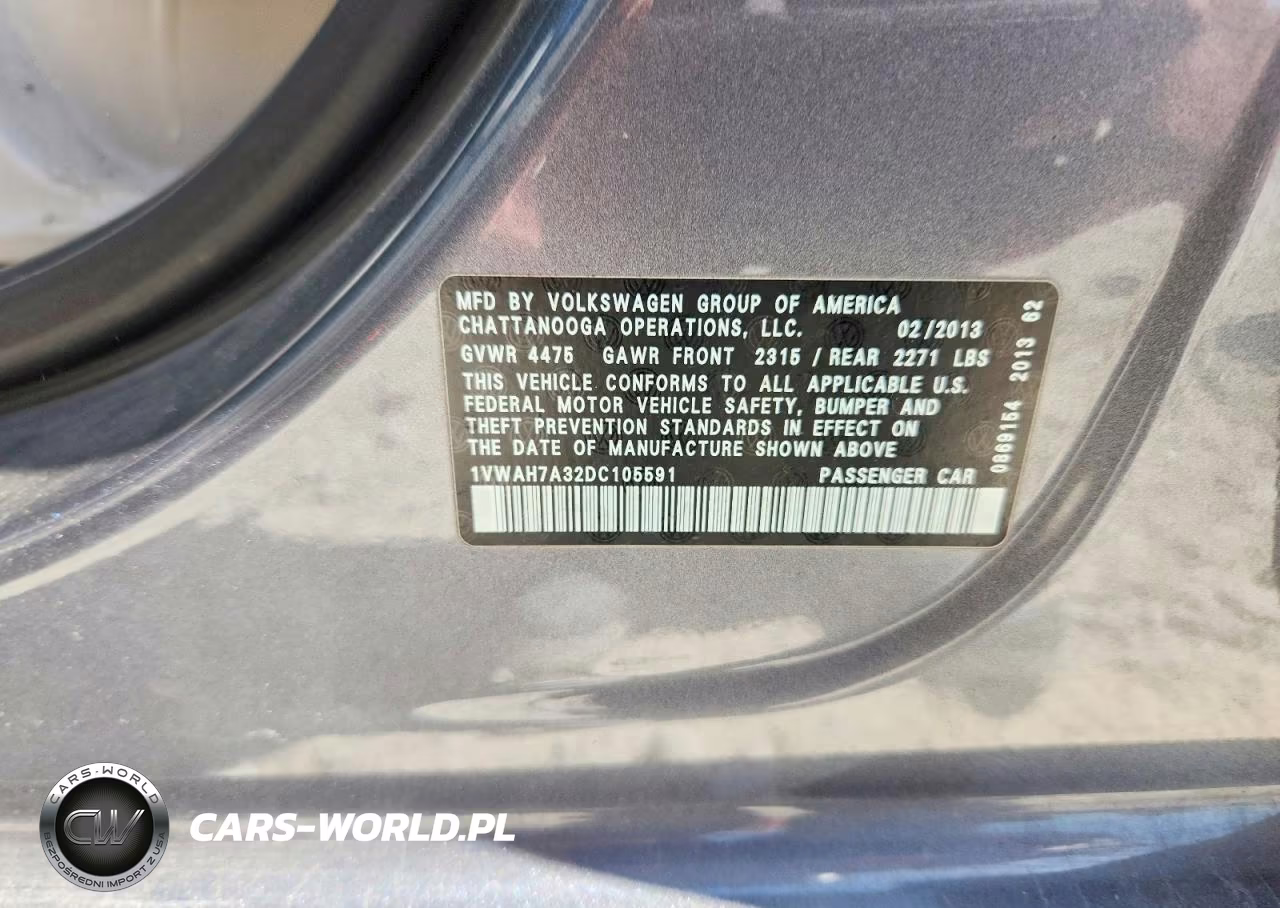 2013 Volkswagen Passat S VIN:1VWAH7A32DC105591 - 12