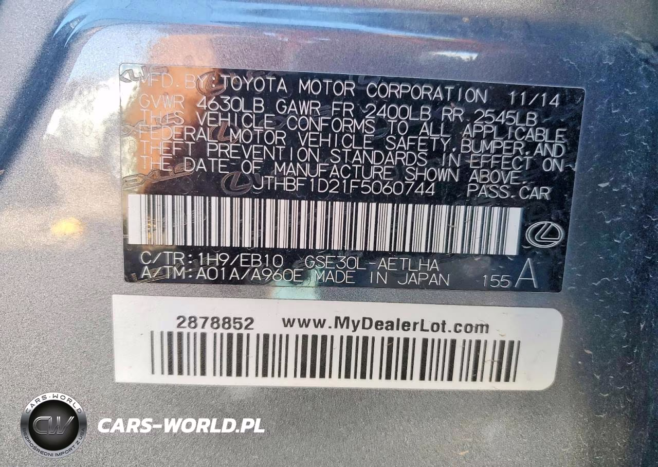 2015 Lexus Is 250 VIN:JTHBF1D21F5060744 - 13