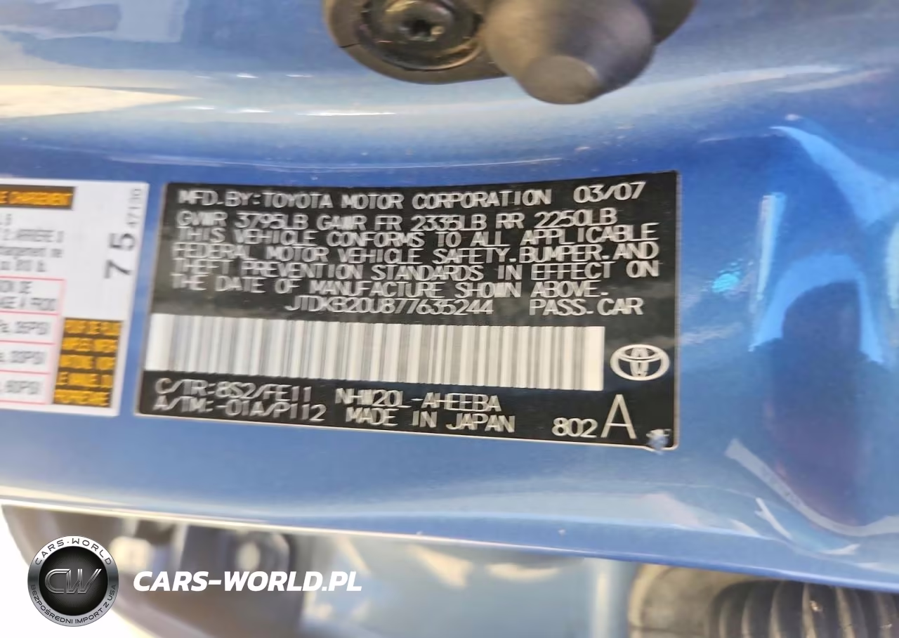 2007 Toyota Prius Base VIN:JTDKB20U877635244 - 12