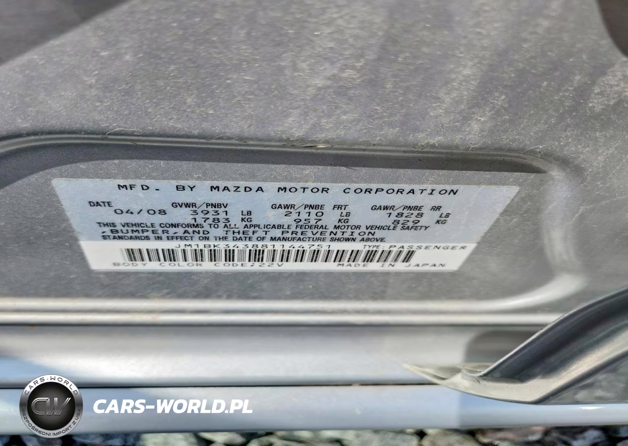 2008 Mazda 3 Hatchback VIN:JM1BK343881144751 - 12