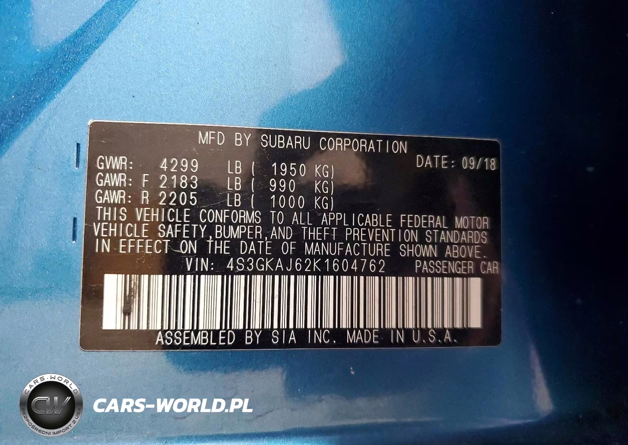 2019 Subaru Impreza Sport VIN:4S3GKAJ62K1604762 - 12